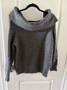 Pull&Bear Charcoal Gray Off-Shoulder Cowl Neck Sweater